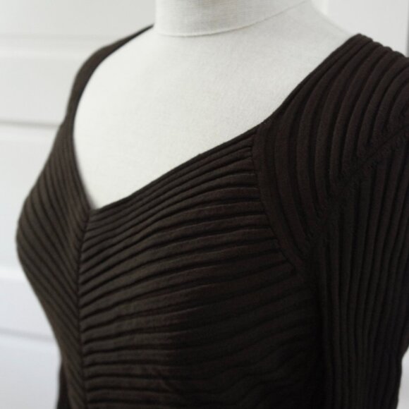 Vintage Brown Sweetheart V-Neckline Cable Knit Silk Sweater Size Medium - Picture 5 of 11